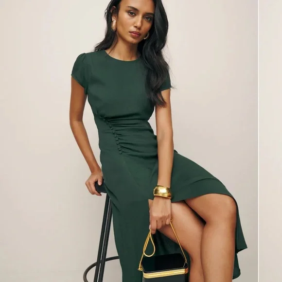 Reformation Emerald Green Frazier Dress 10 - Picture 3 of 8